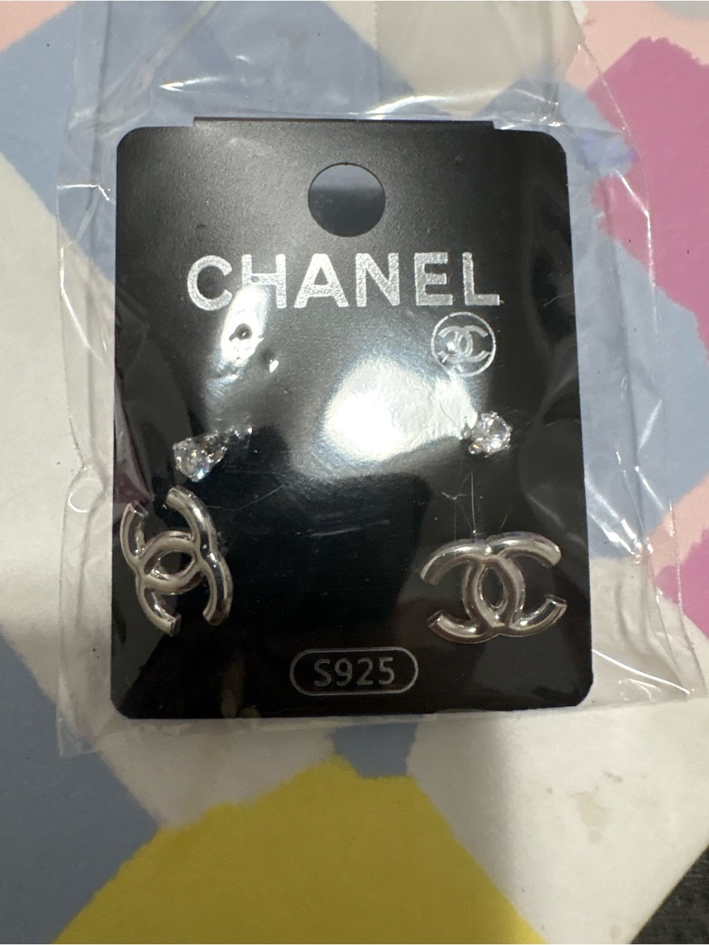Silver Double C Logo Stud Earrings - Silver